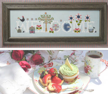 cross Eyed stitch  Cross Stitch Cottage Welcome From  Inc.  Cricket, buttons Charts and charms Cross