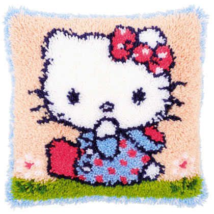 Latch Hook Cushion - Hello Kitty on the grass From Vervaco - Children ...