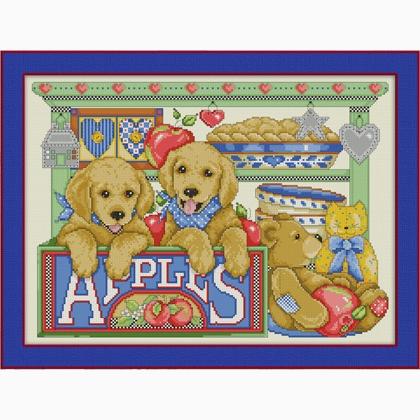 Puppies Apples From Joan Elliott Cross Stitch Charts Cross Stitch Charts Casa Cenina