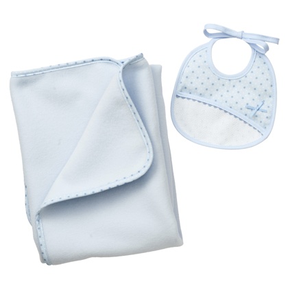 Set Couverture Bebe Et Bavoir Bleu Ciel De Filet Enfants Supports A Broder Casa Cenina