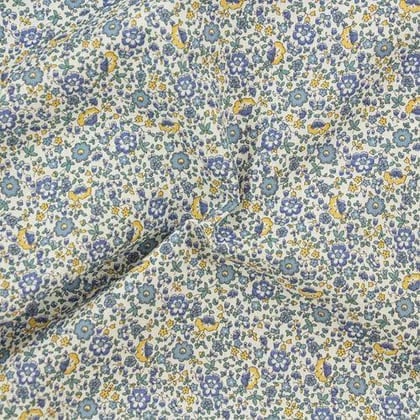 Organic cotton printed fabric - Blue and yellow flowers From Milpoint ...