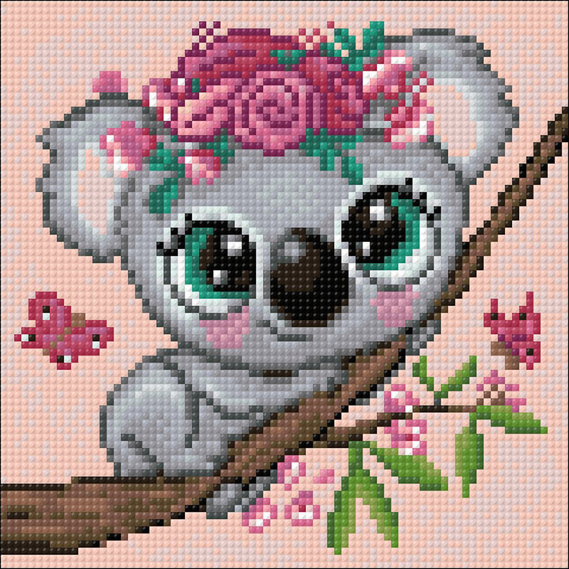 Tiny Pixel Flowers Pink Embroidery Hoop / Cross Stitch Art