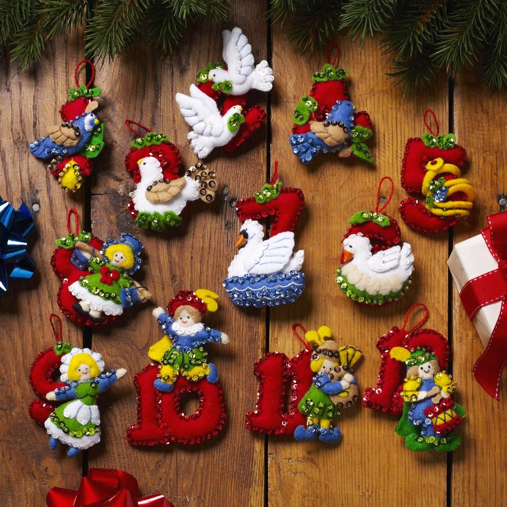Felt Ornaments Applique Kit set of 6 - Twelve Days of Christmas ...
