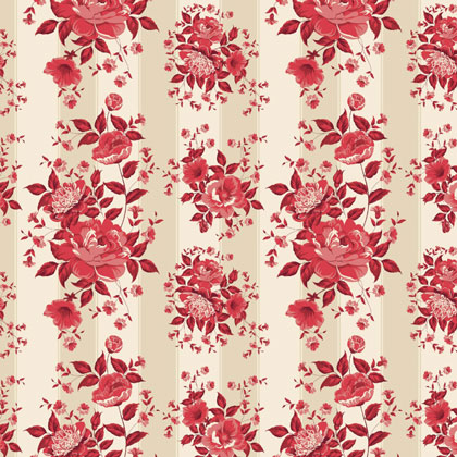 French Red Floral Stripe Fabric #671