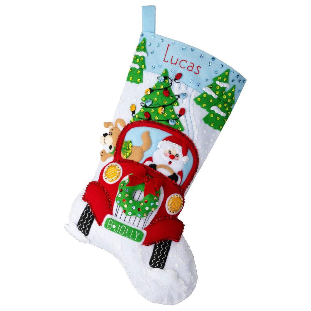 NOS Bucilla Christmas Stocking Kit Jolly Beaded Santa 18” Felt